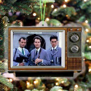Ghostbusters Ad Commercial TV Set Retro Christmas Tree Holiday Ornament NEW